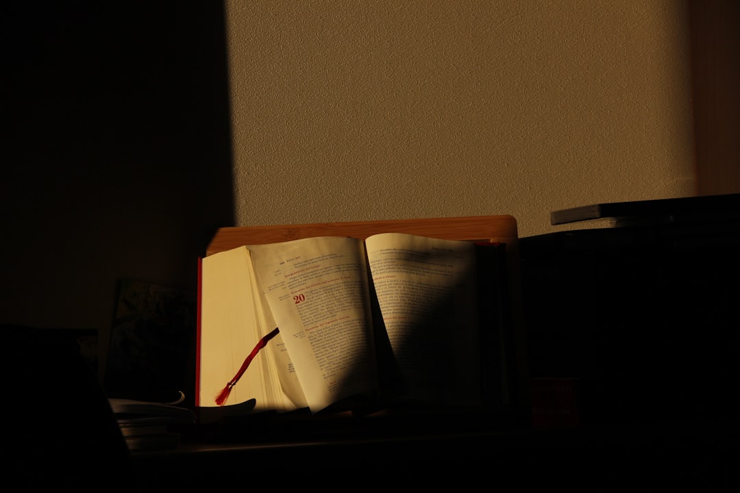 Open reference book on a desk