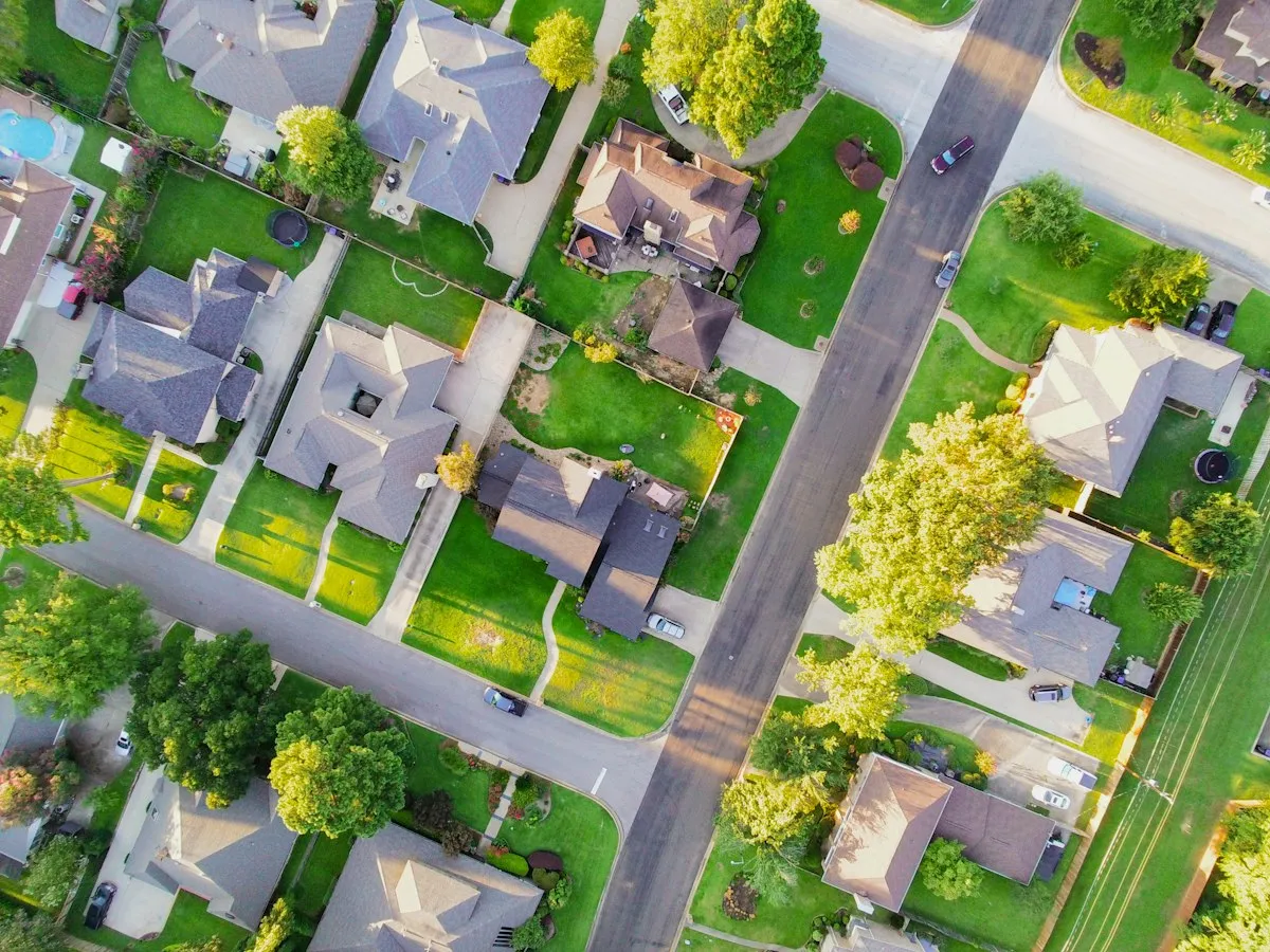 Aerial view of a modest American neighborhood
