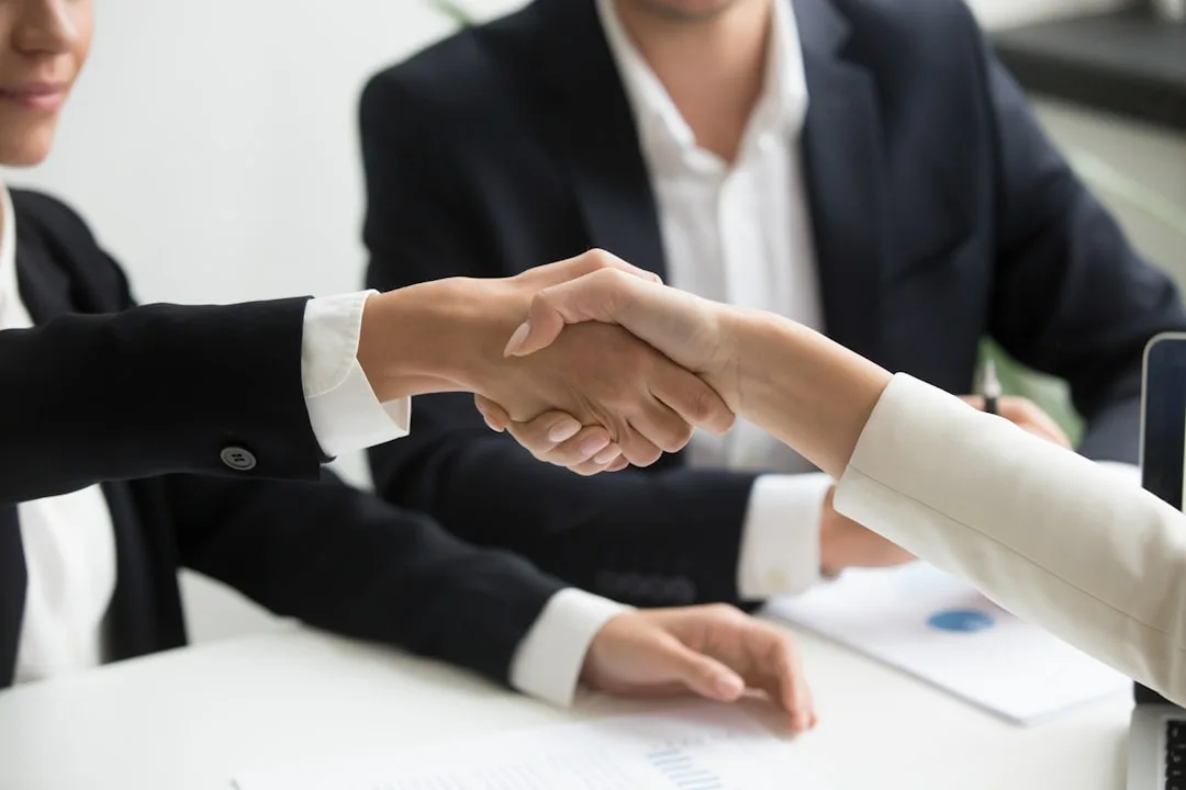 Business professionals in a partnership meeting in a modern office