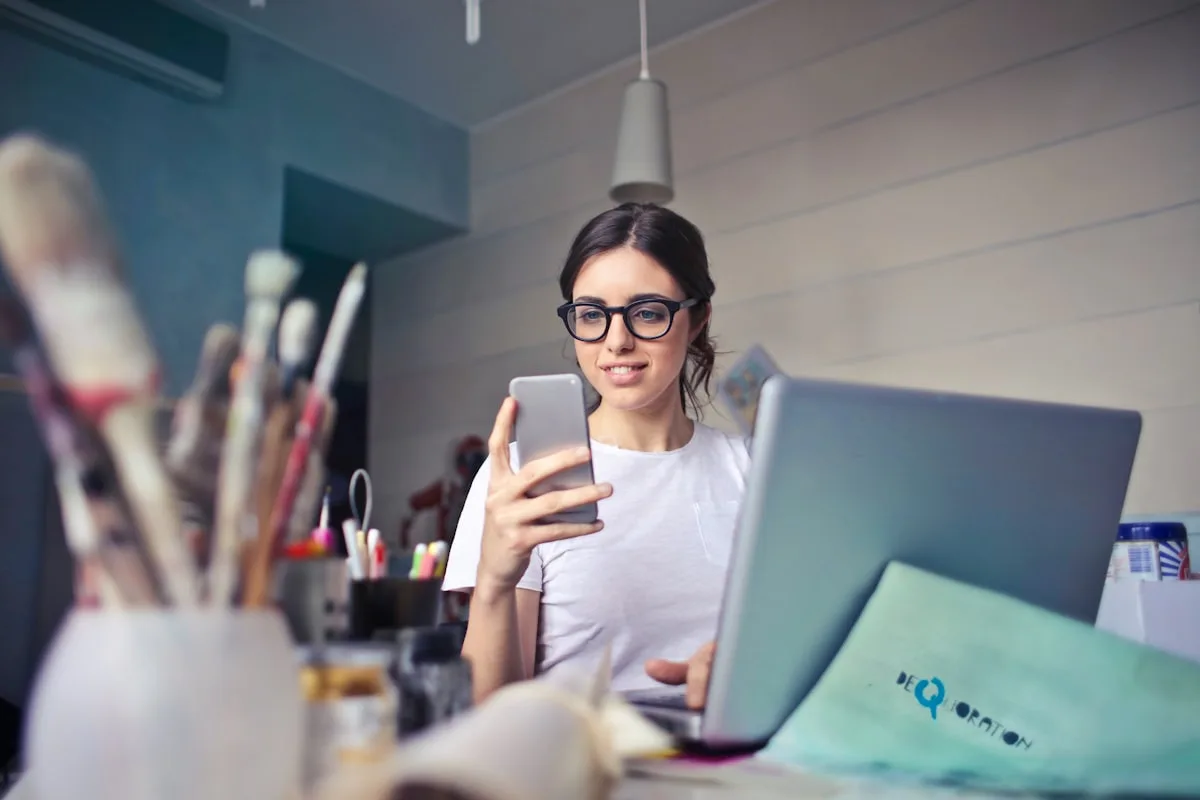 Young woman researching services on her smartphone
