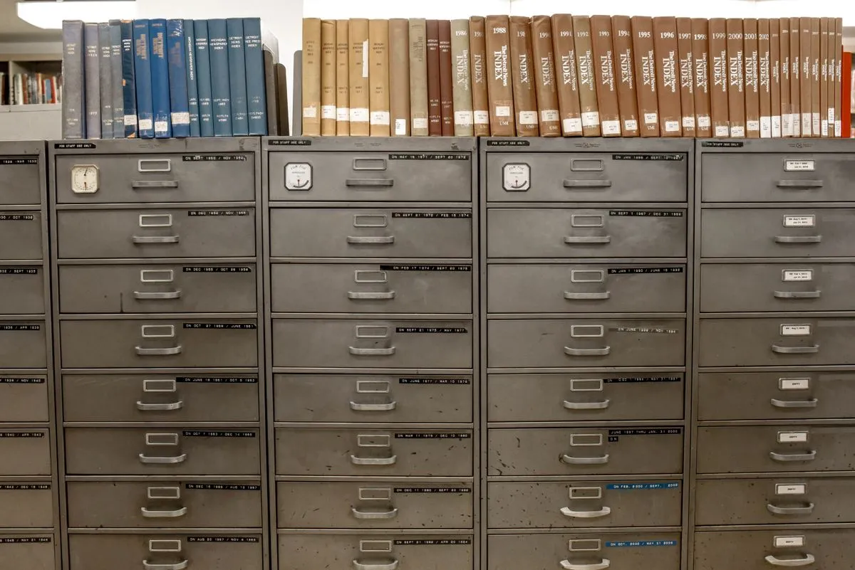 Government regulatory office with organized filing cabinets and records