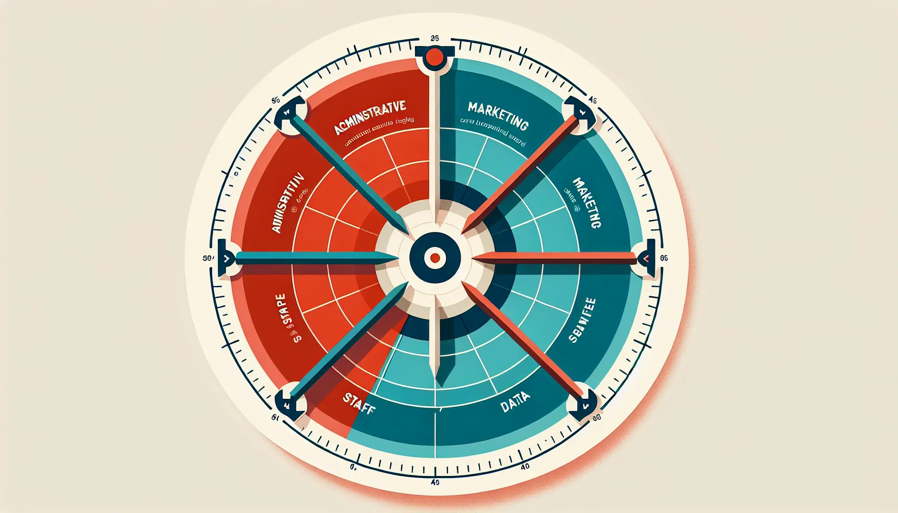 Radar chart showing technology maturity dimensions: Administrative, Customer-Facing, Marketing, Data, and Staff with current vs target scores