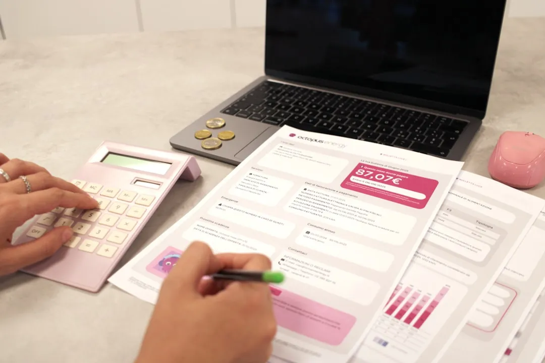 Accountant reviewing financial statements and spreadsheets