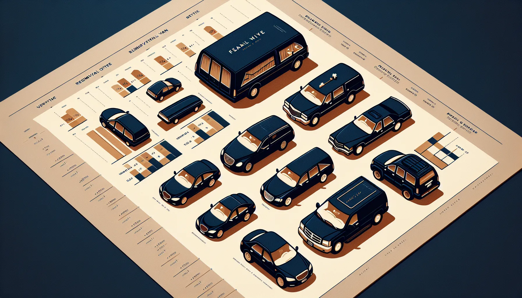 Diagram showing the four vehicle types in a typical funeral home fleet with cost ranges