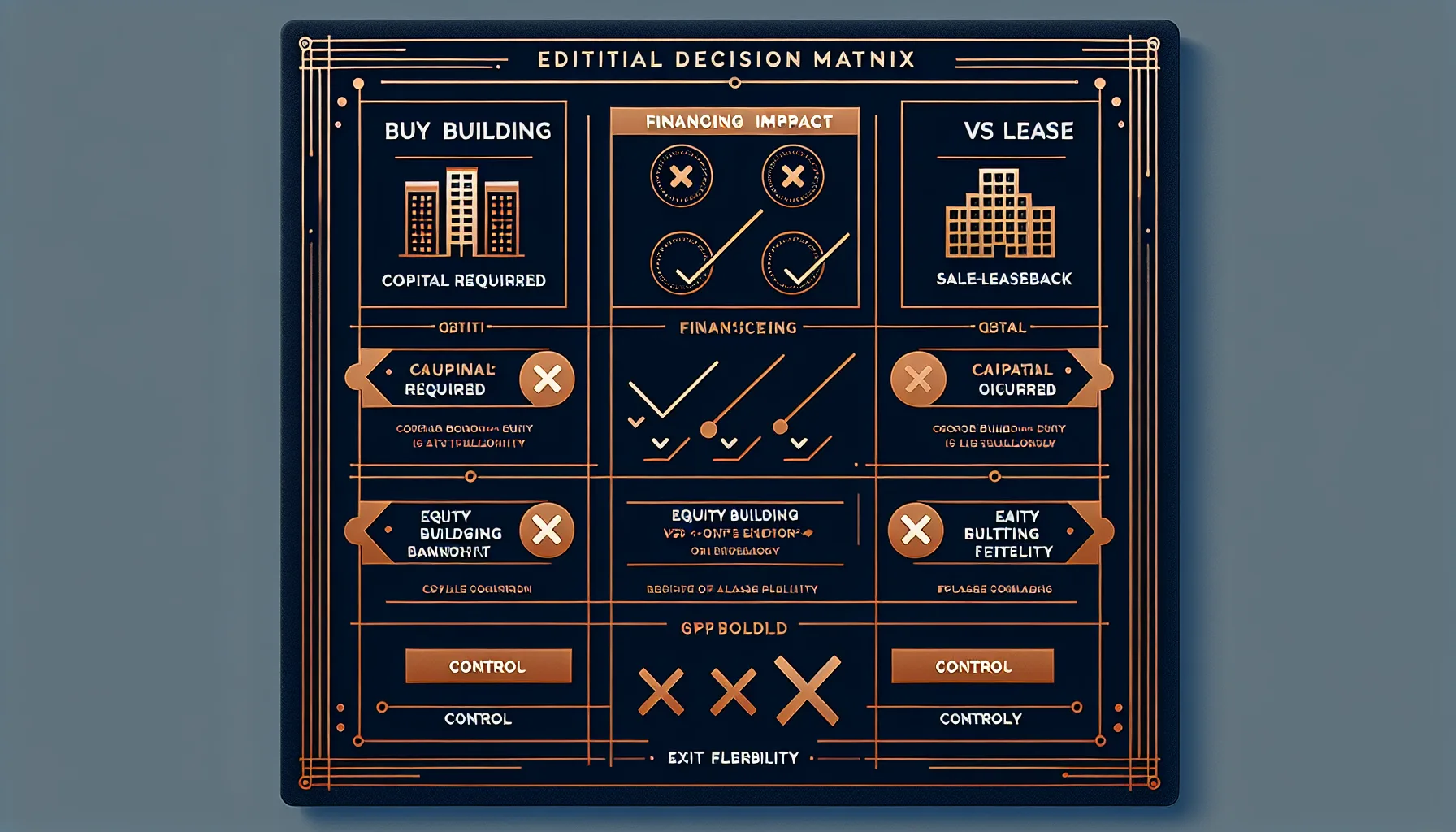 Decision matrix comparing buy, lease, and sale-leaseback options for funeral home real estate