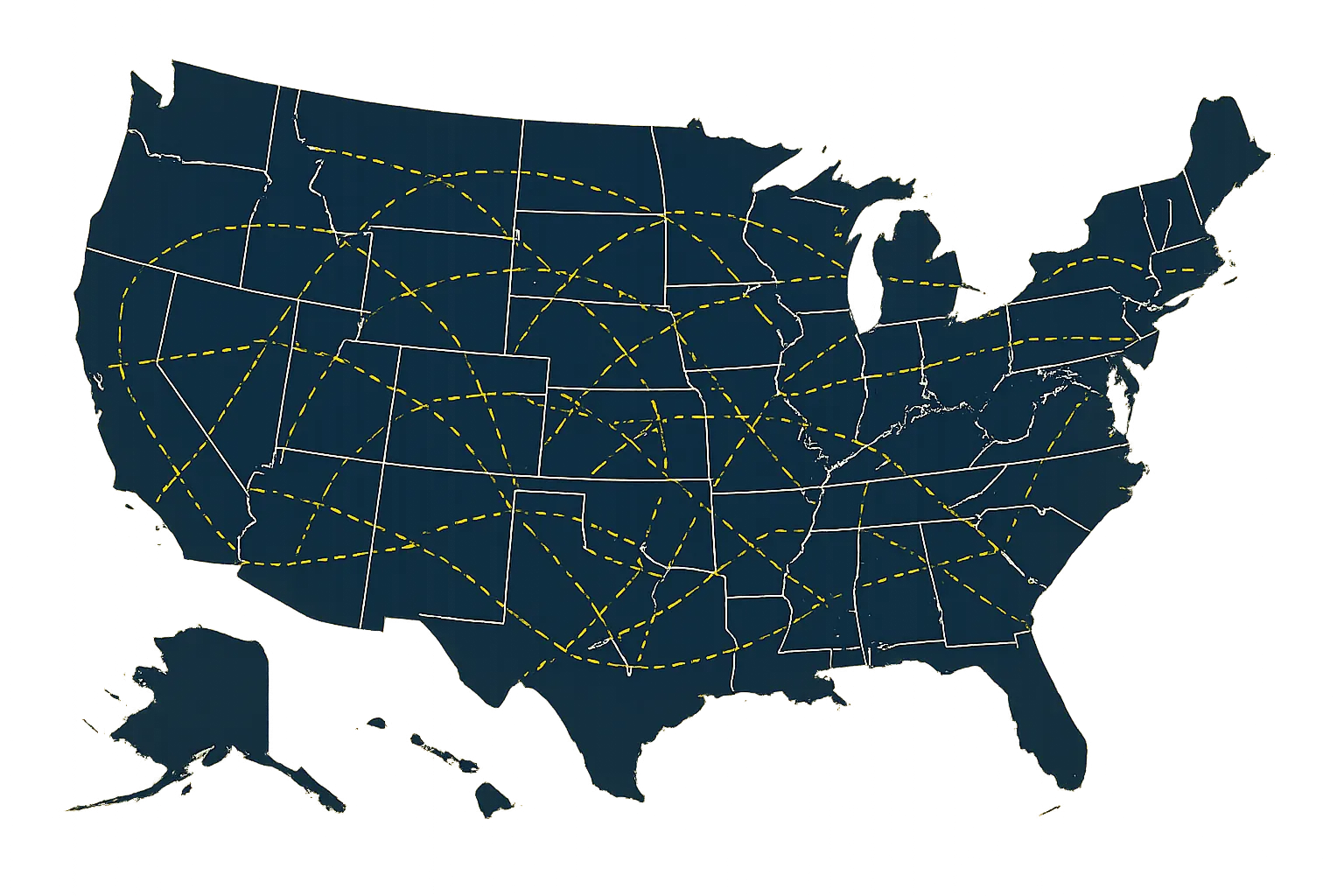 Infographic illustration of US states connected by dotted lines representing licensure portability